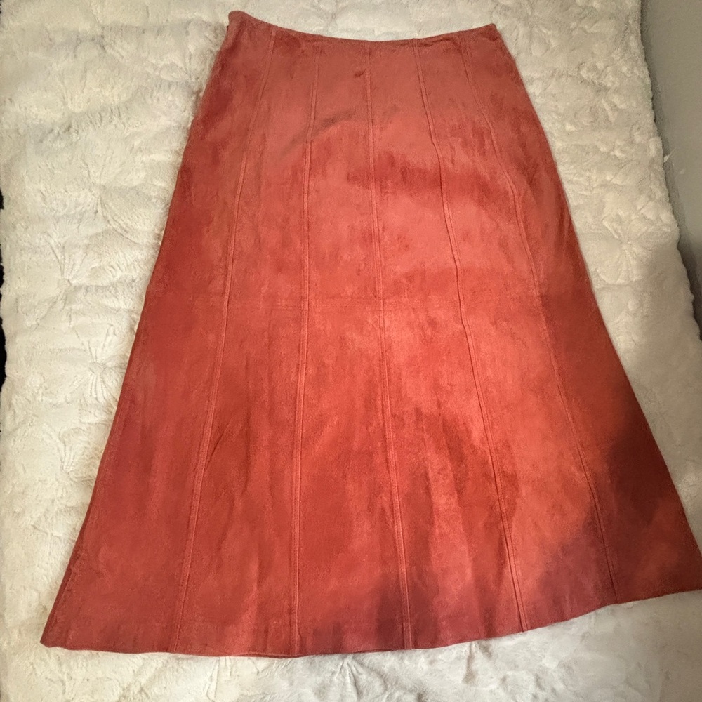 Vintage Parisian Signature Genuine Suede Midi Skirt Size 12 Rust Terracotta Line